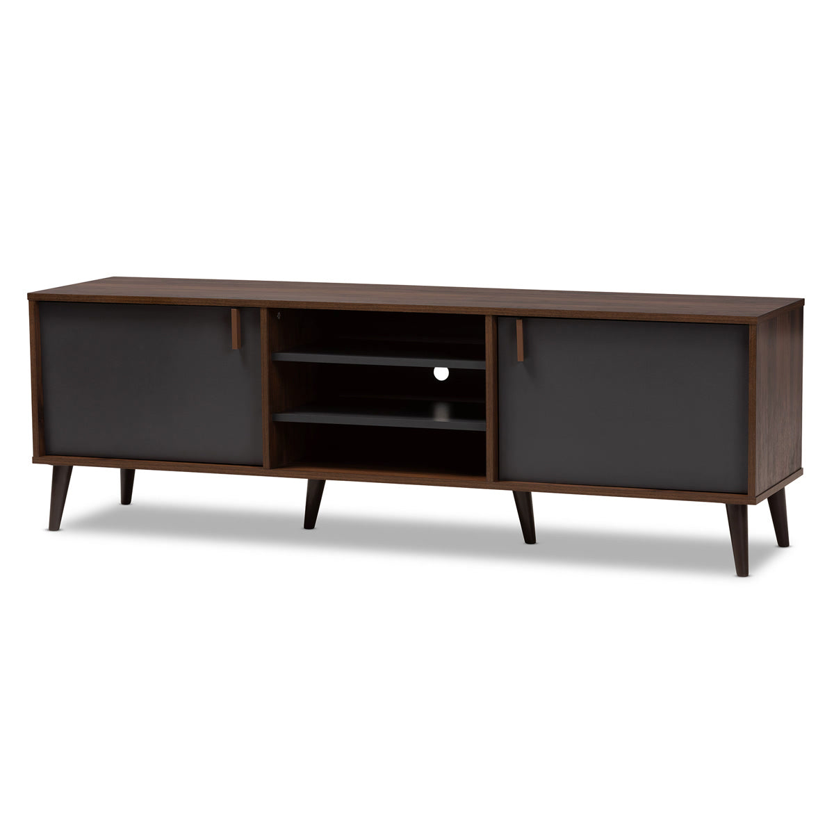 Baxton Studio Samuel Mid-Century Modern Brown and Dark Grey Finished TV Stand Baxton Studio-TV Stands-Minimal And Modern - 1