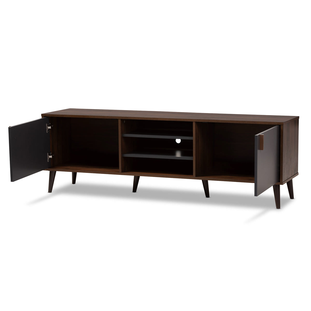 Baxton Studio Samuel Mid-Century Modern Brown and Dark Grey Finished TV Stand Baxton Studio-TV Stands-Minimal And Modern - 2