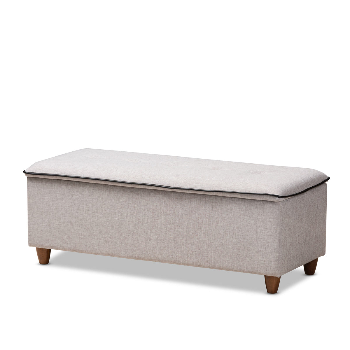 Baxton Studio Marlisa Mid-Century Modern Walnut Finished Wood and Greyish Beige Fabric Upholstered Button Tufted Storage Ottoman Bench Baxton Studio-ottomans-Minimal And Modern - 1