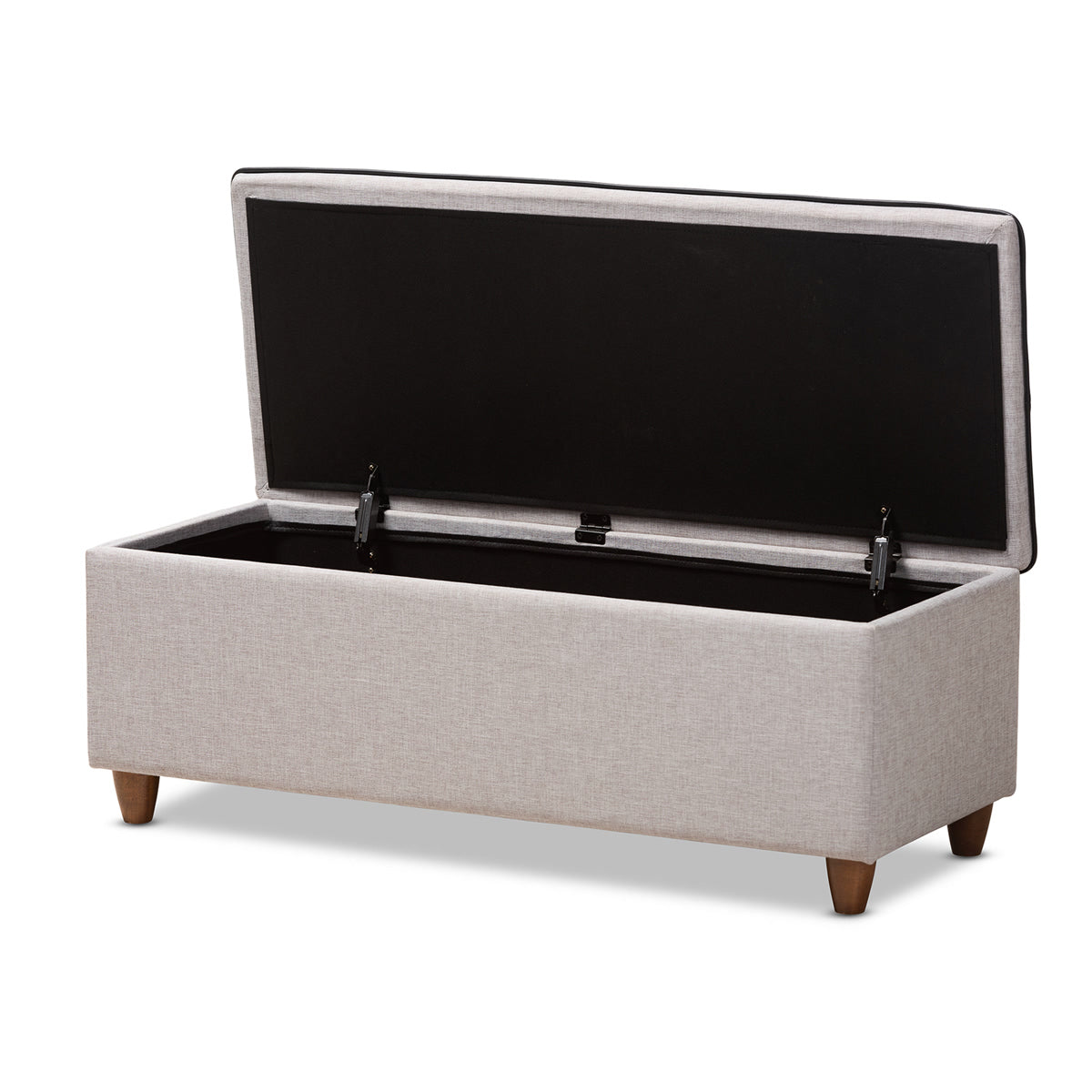 Baxton Studio Marlisa Mid-Century Modern Walnut Finished Wood and Greyish Beige Fabric Upholstered Button Tufted Storage Ottoman Bench Baxton Studio-ottomans-Minimal And Modern - 2