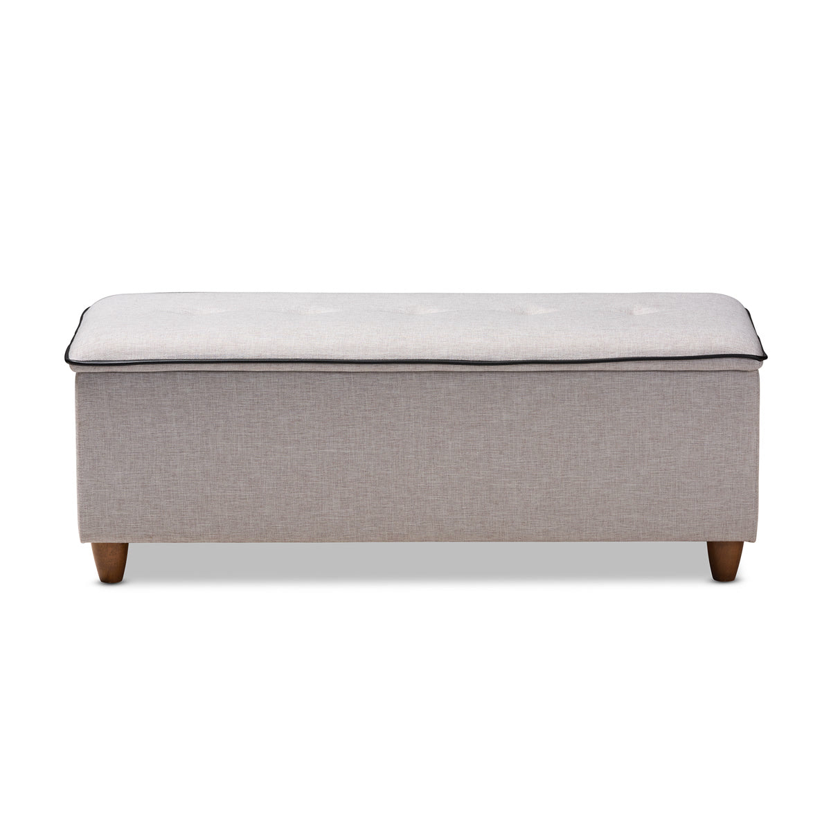 Baxton Studio Marlisa Mid-Century Modern Walnut Finished Wood and Greyish Beige Fabric Upholstered Button Tufted Storage Ottoman Bench Baxton Studio-ottomans-Minimal And Modern - 3