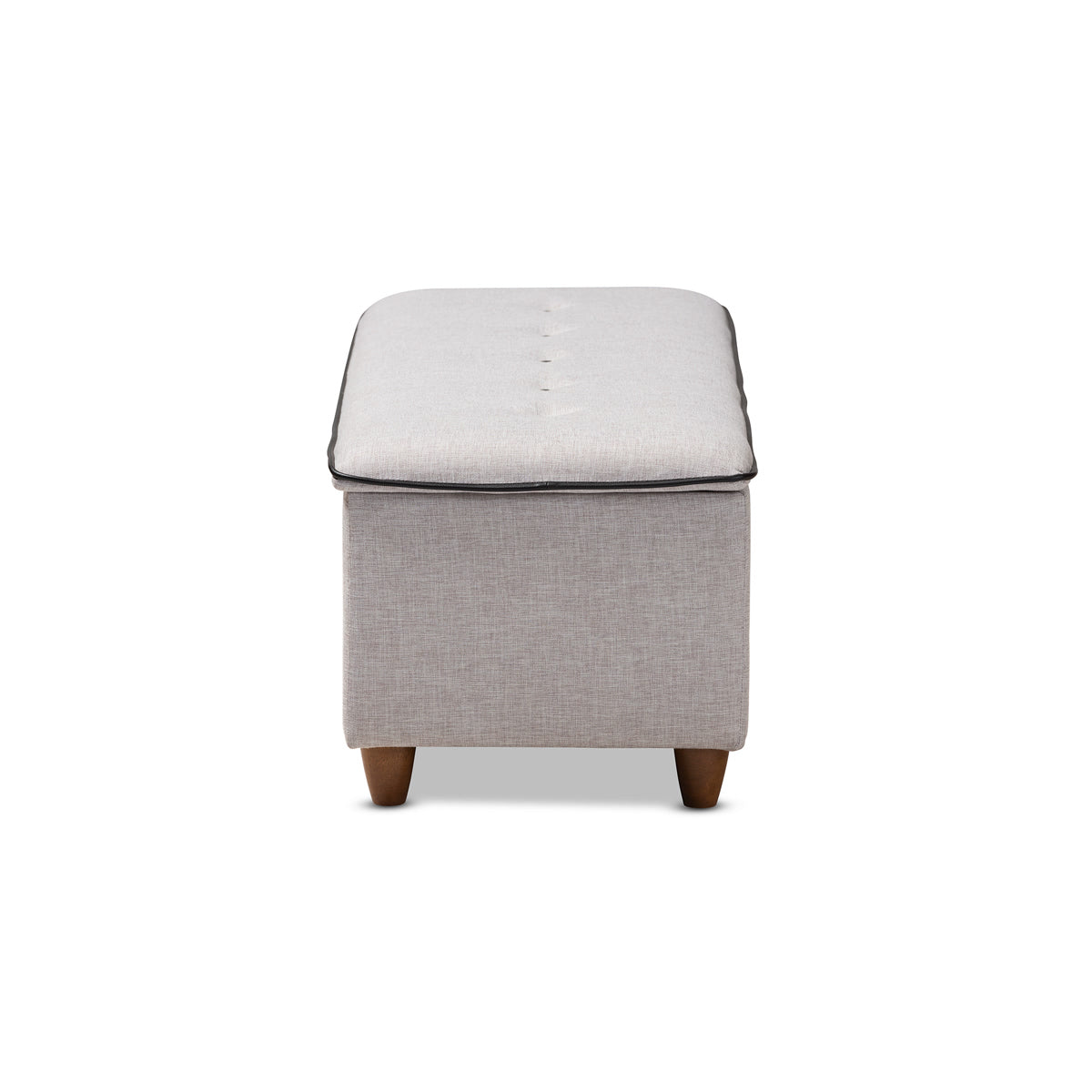 Baxton Studio Marlisa Mid-Century Modern Walnut Finished Wood and Greyish Beige Fabric Upholstered Button Tufted Storage Ottoman Bench Baxton Studio-ottomans-Minimal And Modern - 4