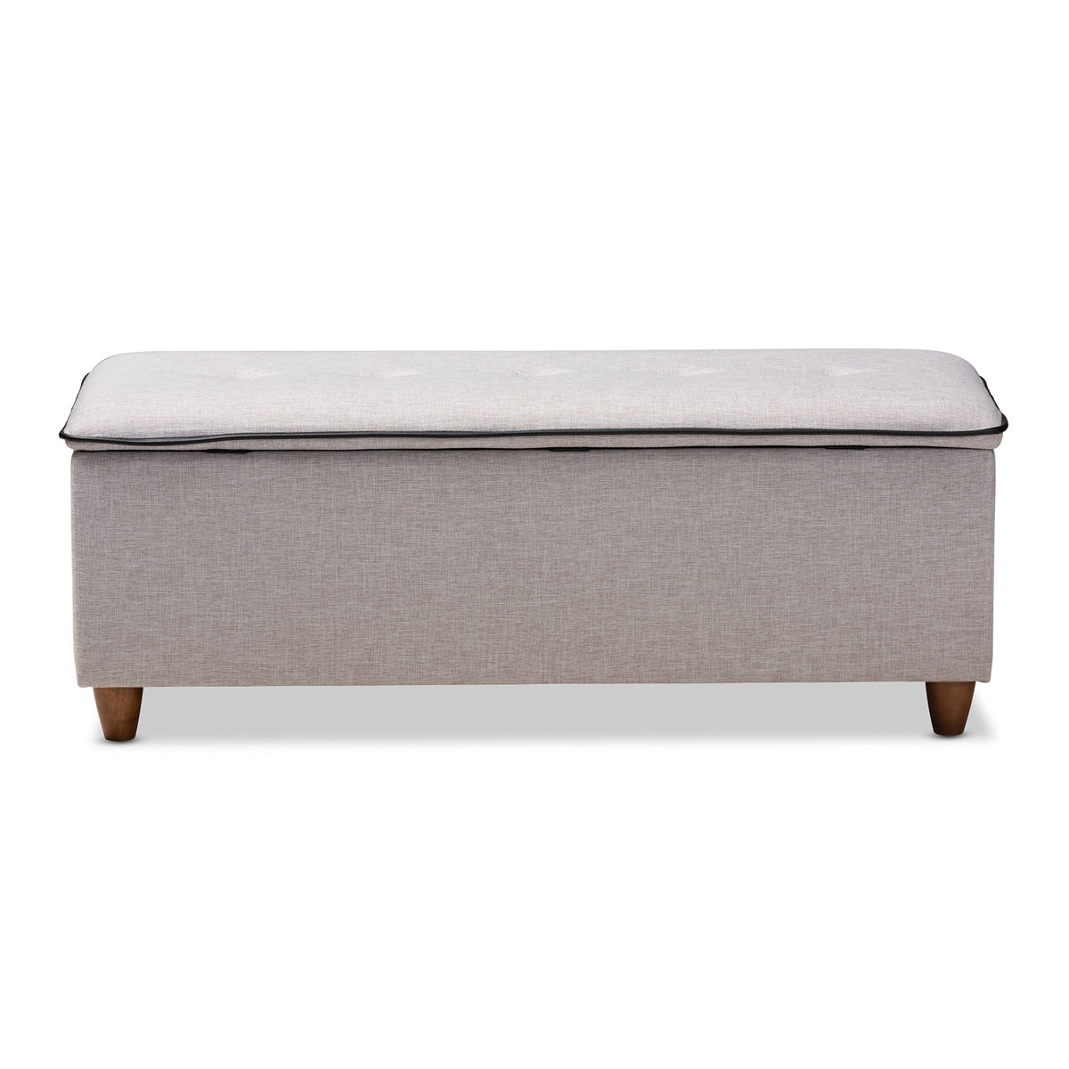 Baxton Studio Marlisa Mid-Century Modern Walnut Finished Wood and Greyish Beige Fabric Upholstered Button Tufted Storage Ottoman Bench Baxton Studio-ottomans-Minimal And Modern - 5