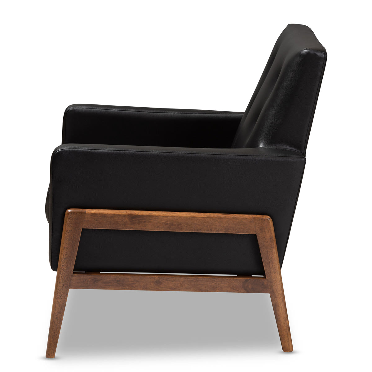 Baxton Studio Perris Mid-Century Modern Black Faux Leather Upholstered Walnut Wood Lounge Chair Baxton Studio-chairs-Minimal And Modern - 3