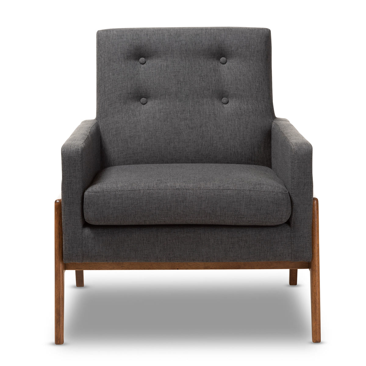 Baxton Studio Perris Mid-Century Modern Dark Grey Fabric Upholstered Walnut Wood Lounge Chair Baxton Studio-chairs-Minimal And Modern - 2