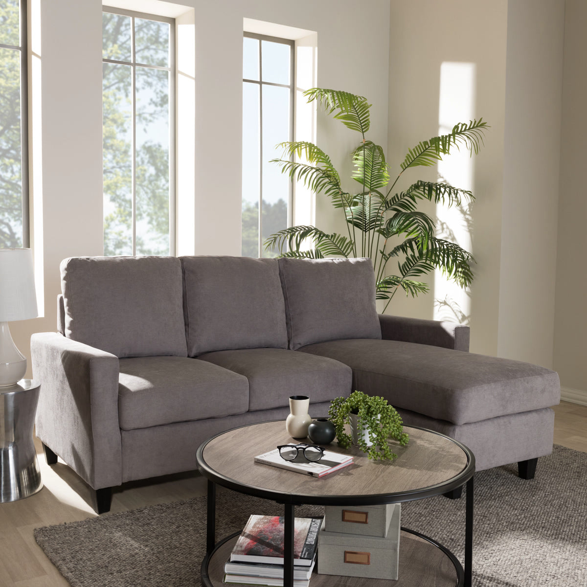 Baxton Studio Greyson Modern And Contemporary Light Grey Fabric Upholstered Reversible Sectional Sofa Baxton Studio-sofas-Minimal And Modern - 3