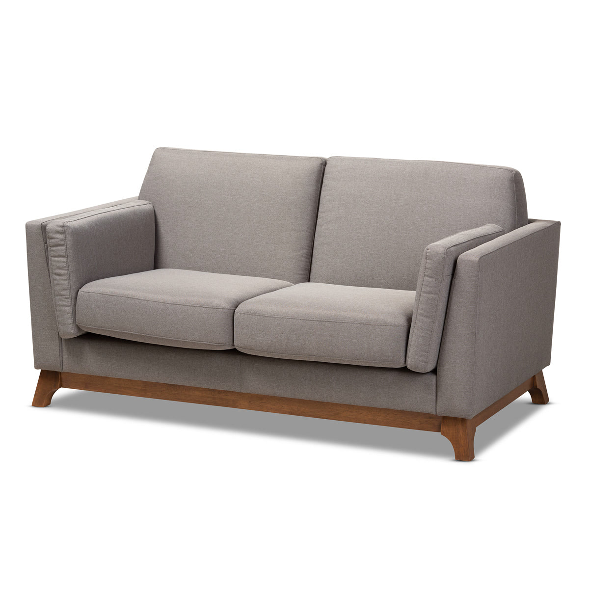 Baxton Studio Sava Mid-Century Modern Grey Fabric Upholstered Walnut Wood 2-Seater Loveseat Baxton Studio-loveseat-Minimal And Modern - 1