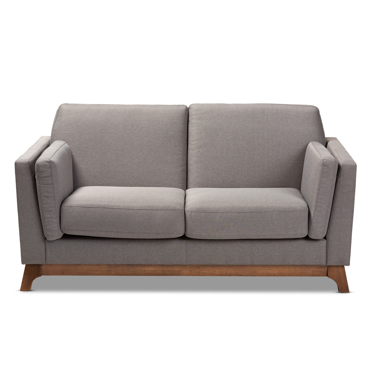 Baxton Studio Sava Mid-Century Modern Grey Fabric Upholstered Walnut Wood 2-Seater Loveseat Baxton Studio-loveseat-Minimal And Modern - 2