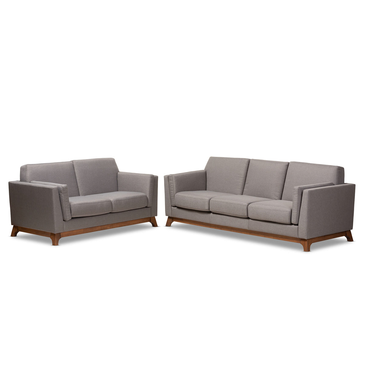 Baxton Studio Sava Mid-Century Modern Grey Fabric Upholstered Walnut Wood 2-Piece Living Room Set Baxton Studio-0-Minimal And Modern - 1