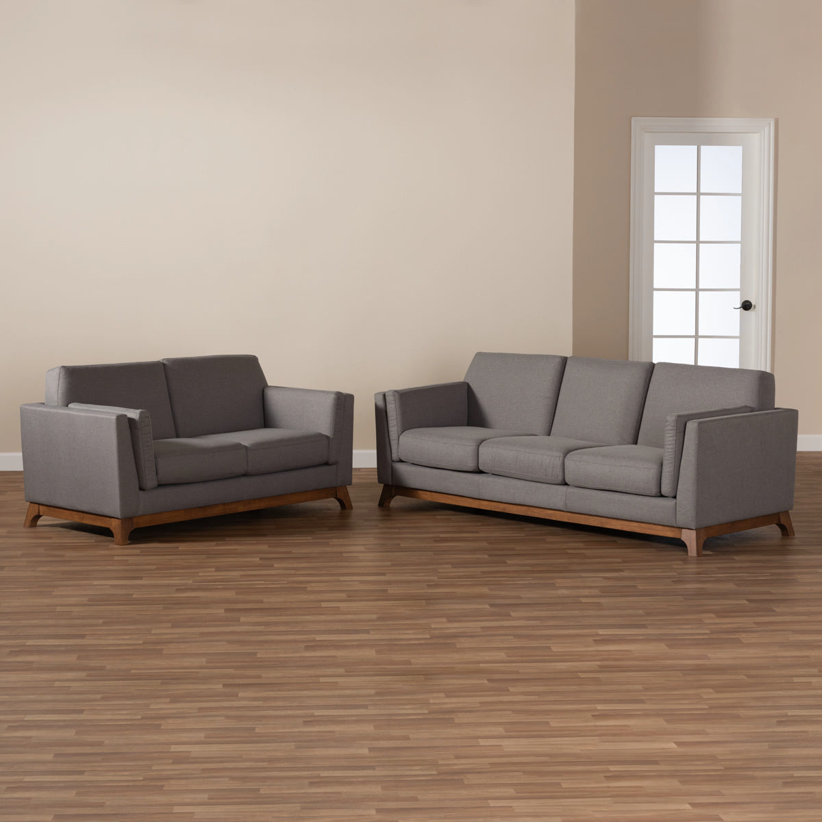 Baxton Studio Sava Mid-Century Modern Grey Fabric Upholstered Walnut Wood 2-Piece Living Room Set Baxton Studio-0-Minimal And Modern - 5