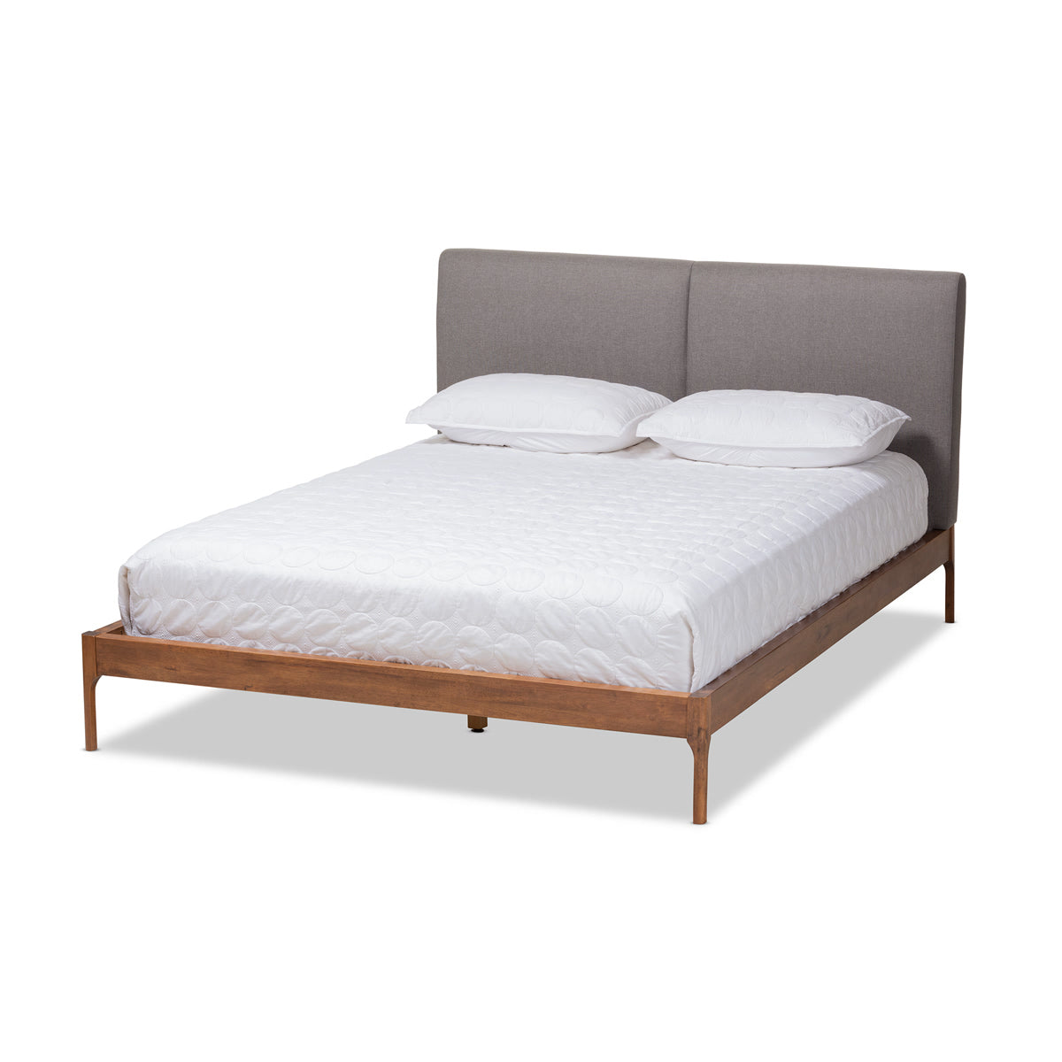 Baxton Studio Aveneil Mid-Century Modern Grey Fabric Upholstered Walnut Finished King Size Platform Bed Baxton Studio-beds-Minimal And Modern - 1