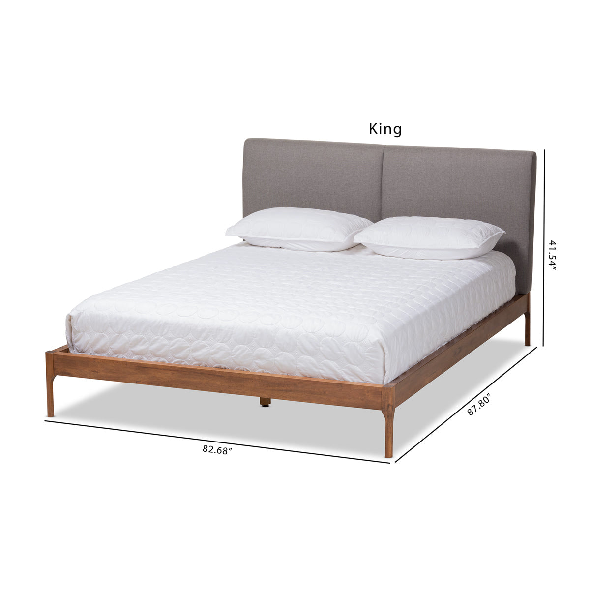 Baxton Studio Aveneil Mid-Century Modern Grey Fabric Upholstered Walnut Finished King Size Platform Bed Baxton Studio-beds-Minimal And Modern - 2