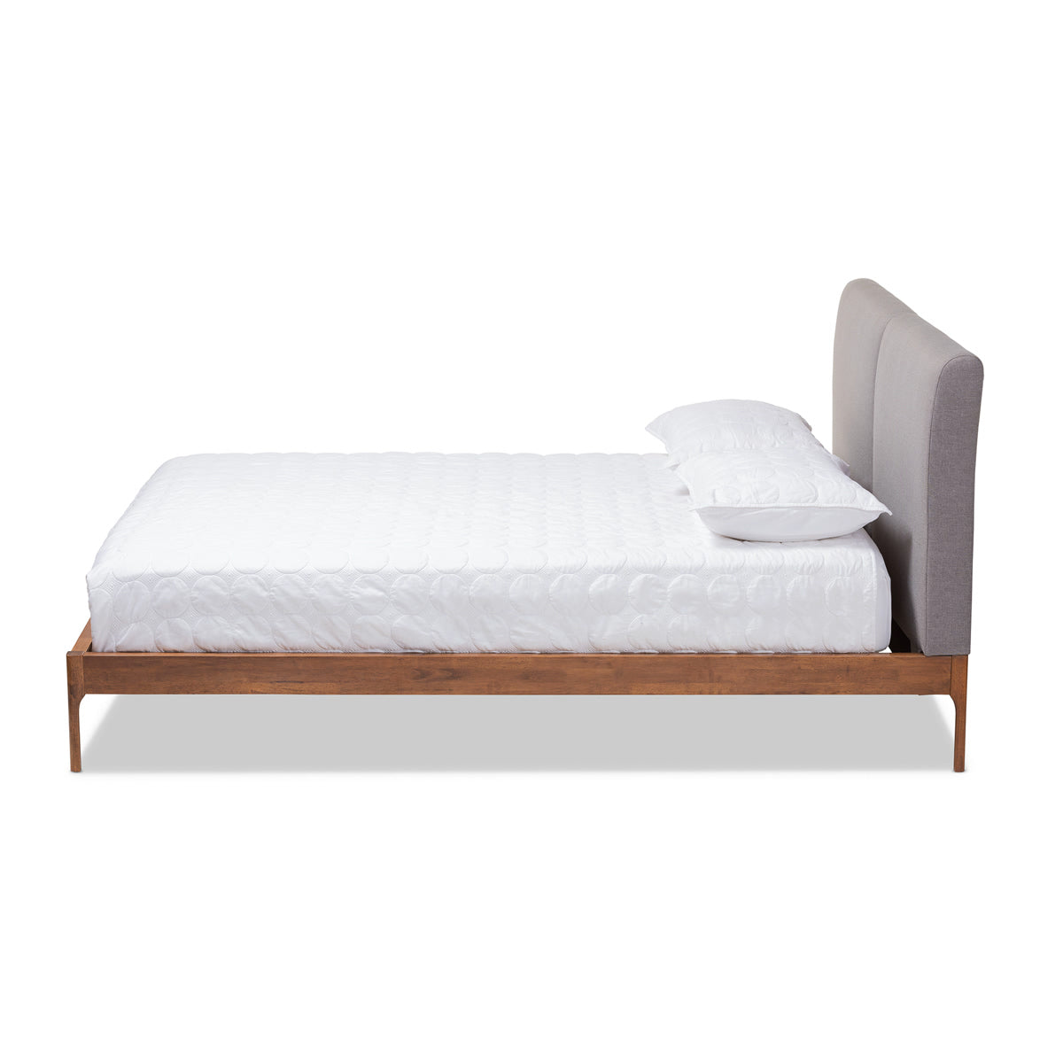 Baxton Studio Aveneil Mid-Century Modern Grey Fabric Upholstered Walnut Finished King Size Platform Bed Baxton Studio-beds-Minimal And Modern - 3