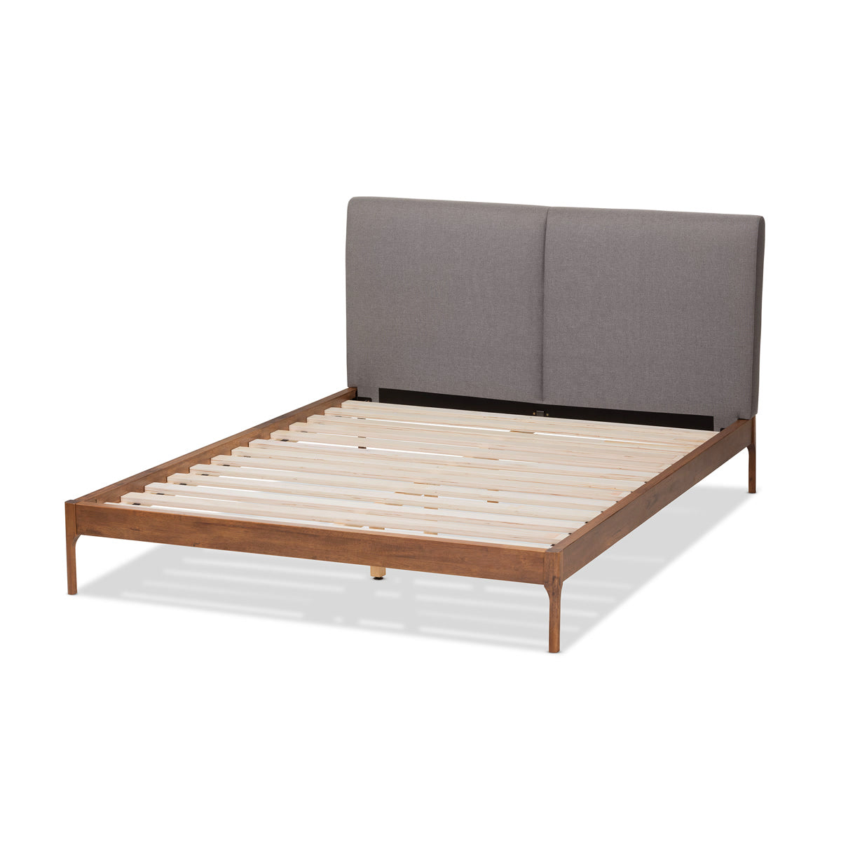 Baxton Studio Aveneil Mid-Century Modern Grey Fabric Upholstered Walnut Finished King Size Platform Bed Baxton Studio-beds-Minimal And Modern - 4