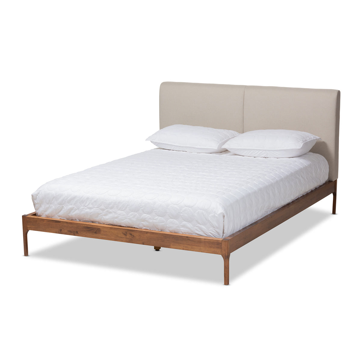 Baxton Studio Aveneil Mid-Century Modern Beige Fabric Upholstered Walnut Finished King Size Platform Bed Baxton Studio-beds-Minimal And Modern - 1