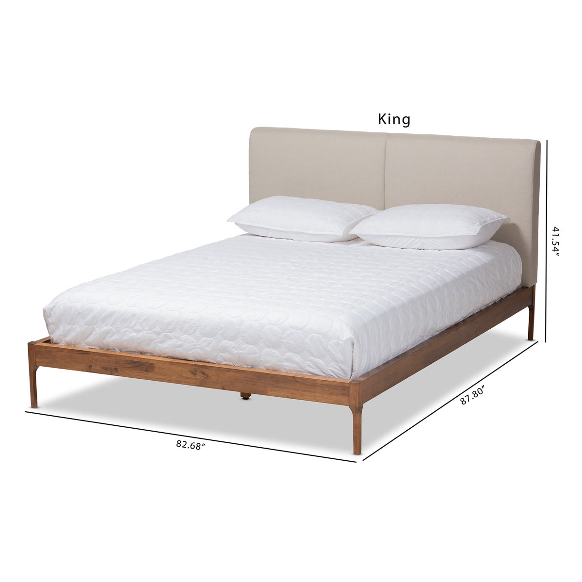 Baxton Studio Aveneil Mid-Century Modern Beige Fabric Upholstered Walnut Finished King Size Platform Bed Baxton Studio-beds-Minimal And Modern - 2