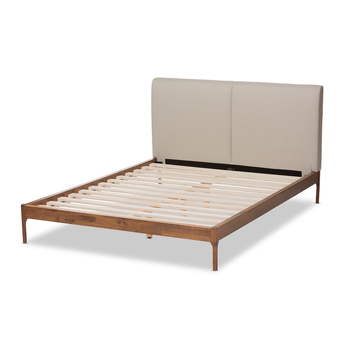 Baxton Studio Aveneil Mid-Century Modern Beige Fabric Upholstered Walnut Finished King Size Platform Bed Baxton Studio-beds-Minimal And Modern - 4