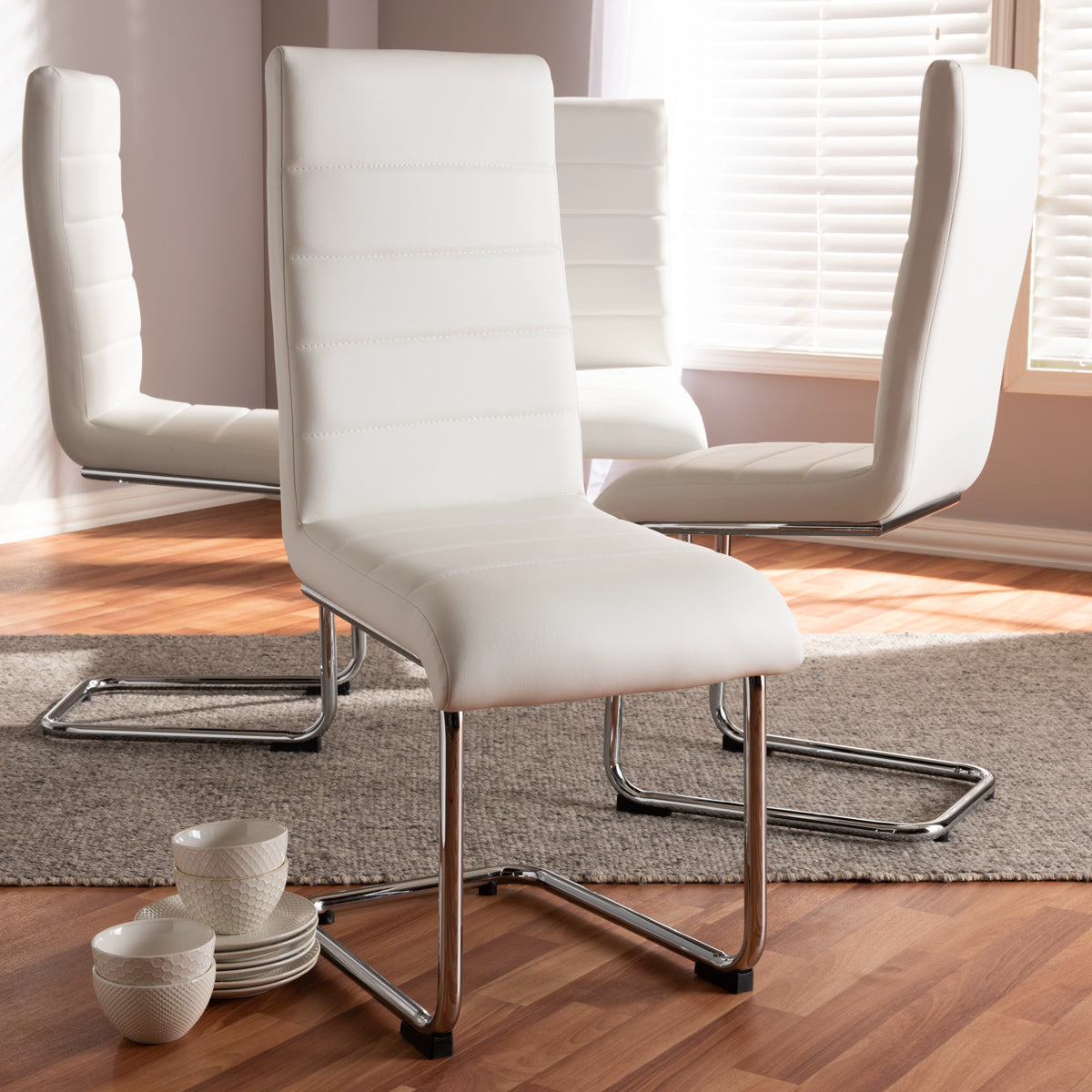 Baxton Studio Marlys Modern and Contemporary White Faux Leather Upholstered Dining Chair (Set of 4) Baxton Studio-dining chair-Minimal And Modern - 3