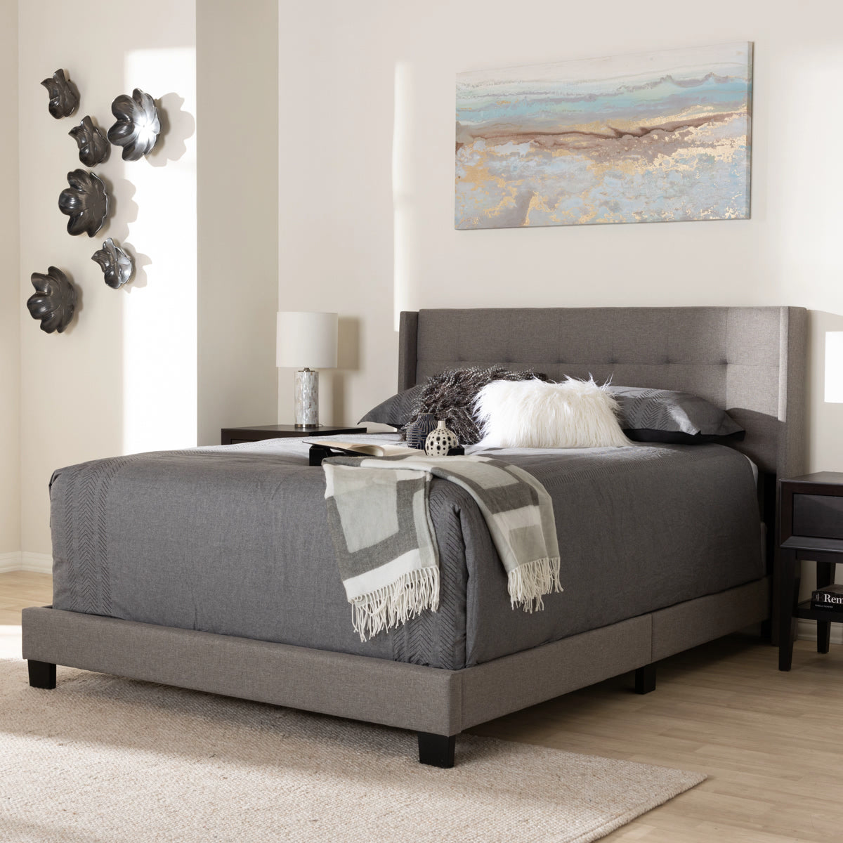 Baxton Studio Lisette Modern and Contemporary Grey Fabric Upholstered Queen Size Bed Baxton Studio-0-Minimal And Modern - 6