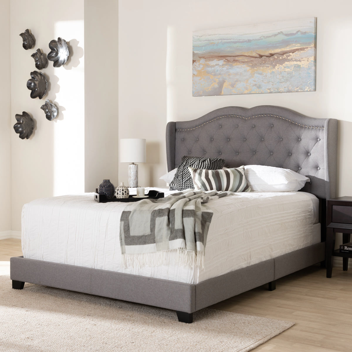 Baxton Studio Aden Modern and Contemporary Grey Fabric Upholstered Queen Size Bed Baxton Studio-0-Minimal And Modern - 7