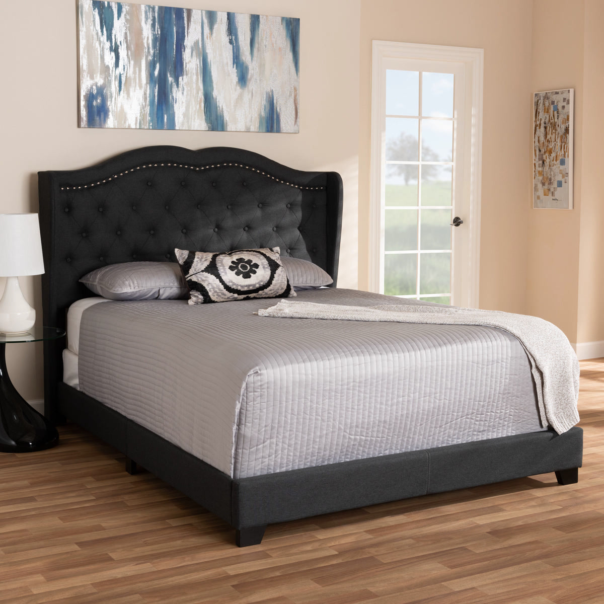 Baxton Studio Aden Modern and Contemporary Charcoal Grey Fabric Upholstered King Size Bed Baxton Studio-0-Minimal And Modern - 7