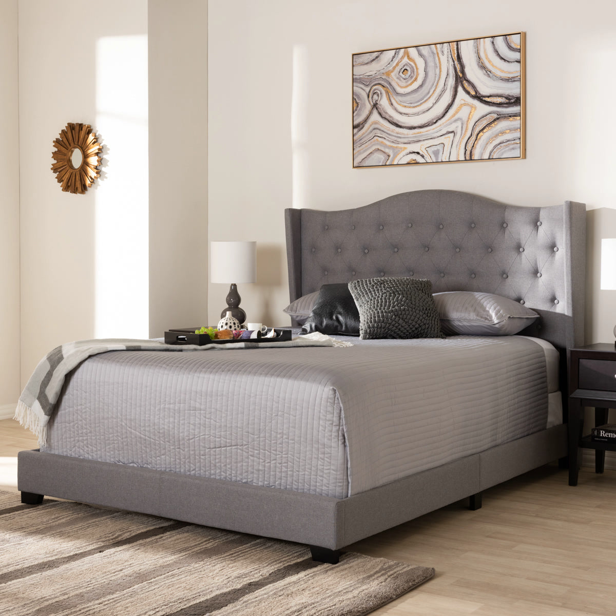 Baxton Studio Alesha Modern and Contemporary Grey Fabric Upholstered Full Size Bed Baxton Studio-0-Minimal And Modern - 7