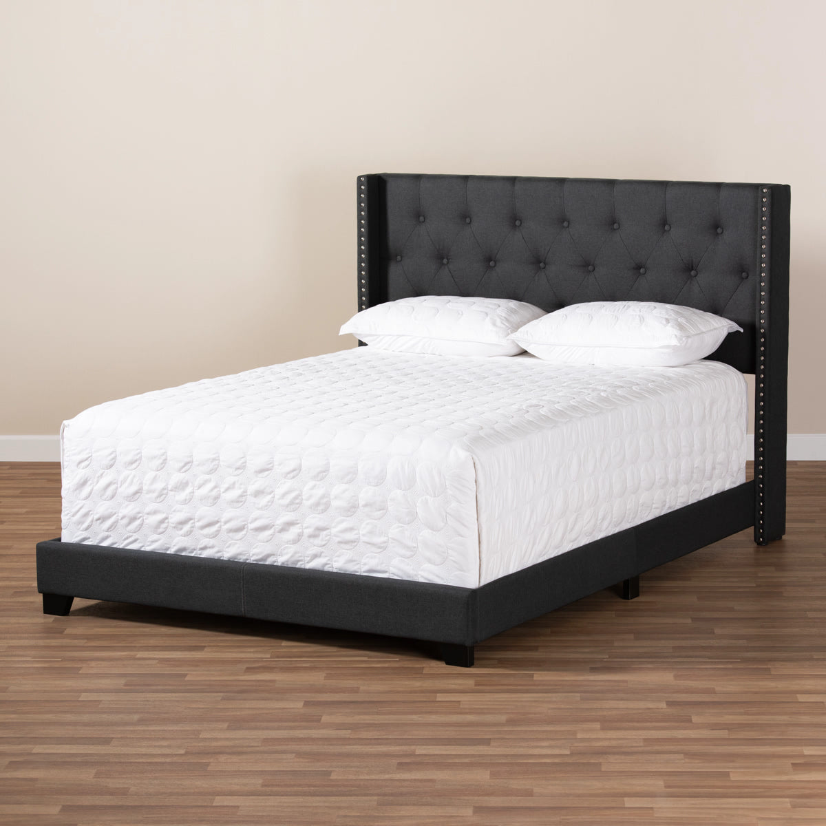 Baxton Studio Brady Modern and Contemporary Charcoal Grey Fabric Upholstered King Size Bed Baxton Studio-0-Minimal And Modern - 7