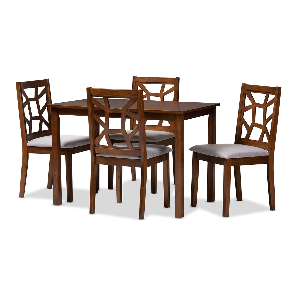 Baxton Studio Abilene Mid-Century Walnut Finished and Grey Fabric Upholstered 5-Piece Dining Set Baxton Studio-0-Minimal And Modern - 1