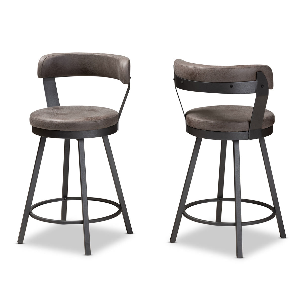 Baxton Studio Arcene Rustic and Industrial Antique Grey Fabric Swivel Bar Stool Set of 2 Baxton Studio-Bar Stools-Minimal And Modern - 1