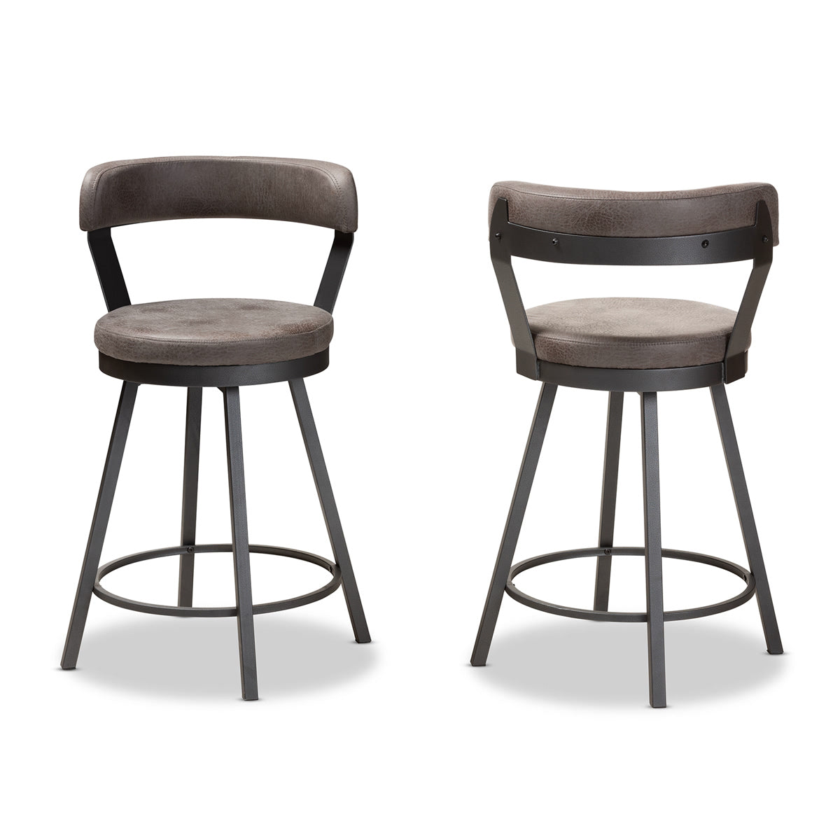 Baxton Studio Arcene Rustic and Industrial Antique Grey Fabric Swivel Bar Stool Set of 2 Baxton Studio-Bar Stools-Minimal And Modern - 2