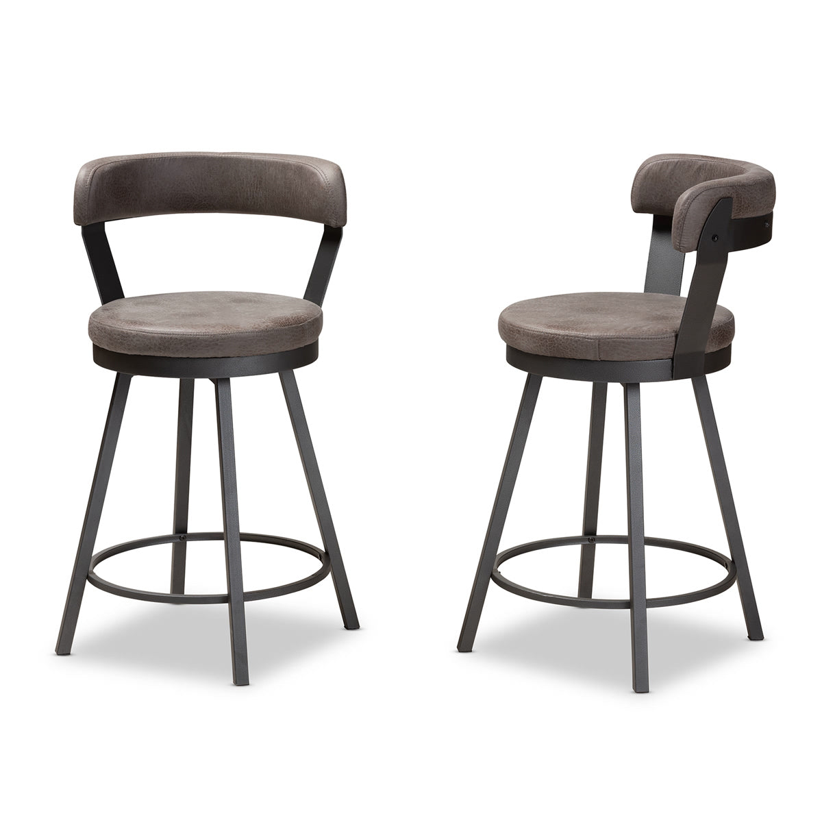 Baxton Studio Arcene Rustic and Industrial Antique Grey Fabric Swivel Bar Stool Set of 2 Baxton Studio-Bar Stools-Minimal And Modern - 3