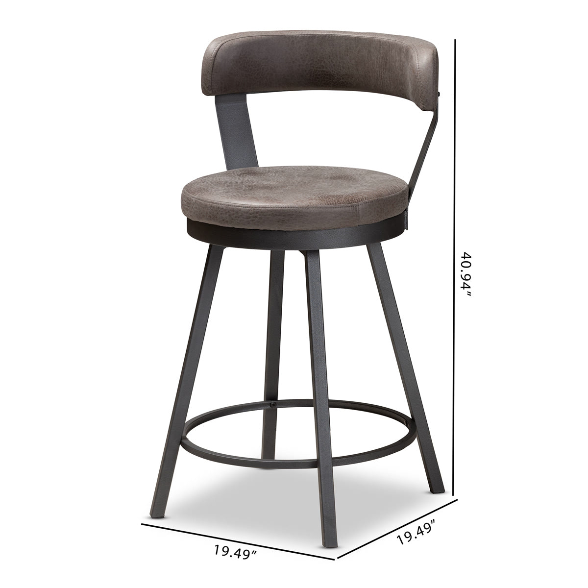 Baxton Studio Arcene Rustic and Industrial Antique Grey Fabric Swivel Bar Stool Set of 2 Baxton Studio-Bar Stools-Minimal And Modern - 7