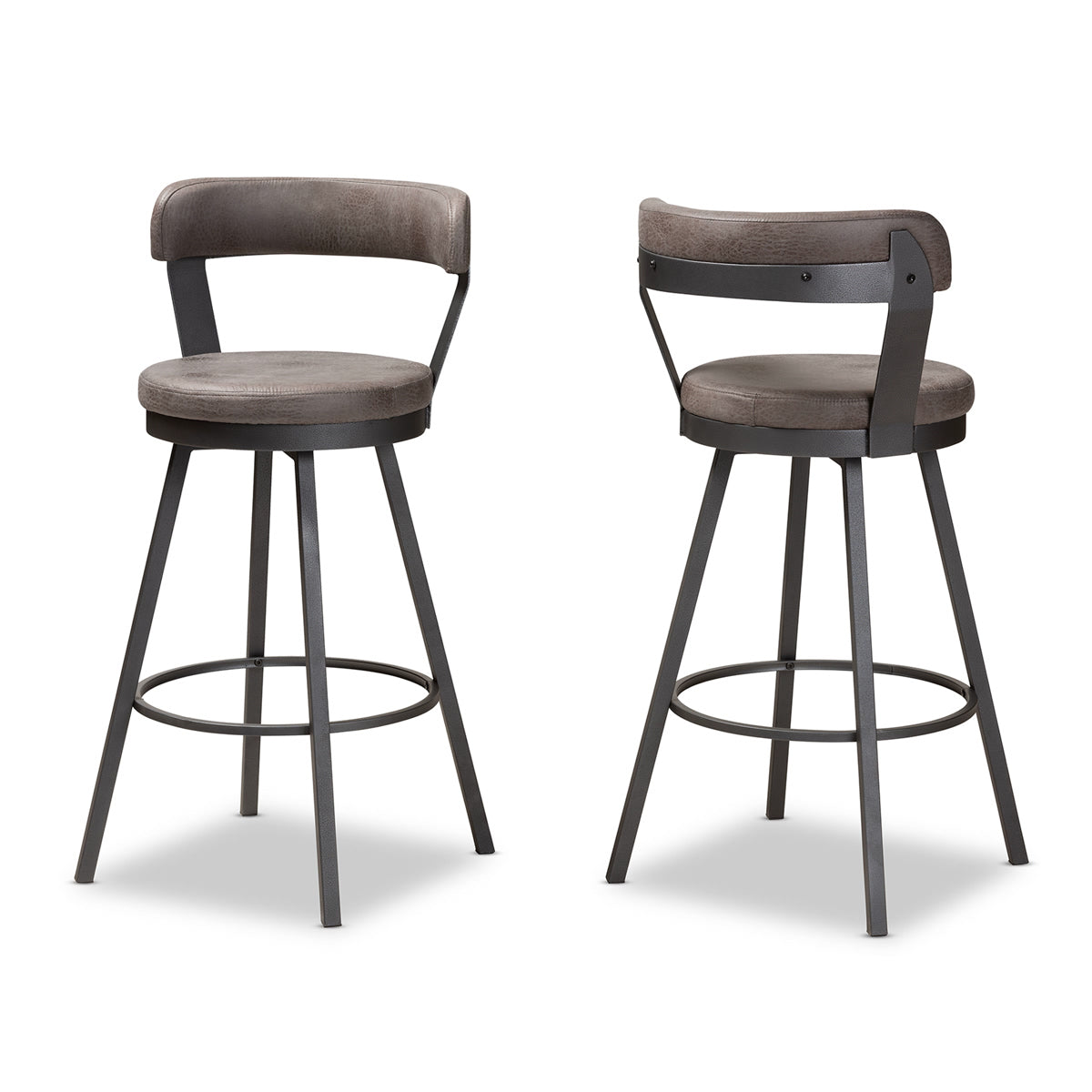 Baxton Studio Arcene Rustic and Industrial Grey Fabric Upholstered Counter Stool Set of 2 Baxton Studio-0-Minimal And Modern - 1