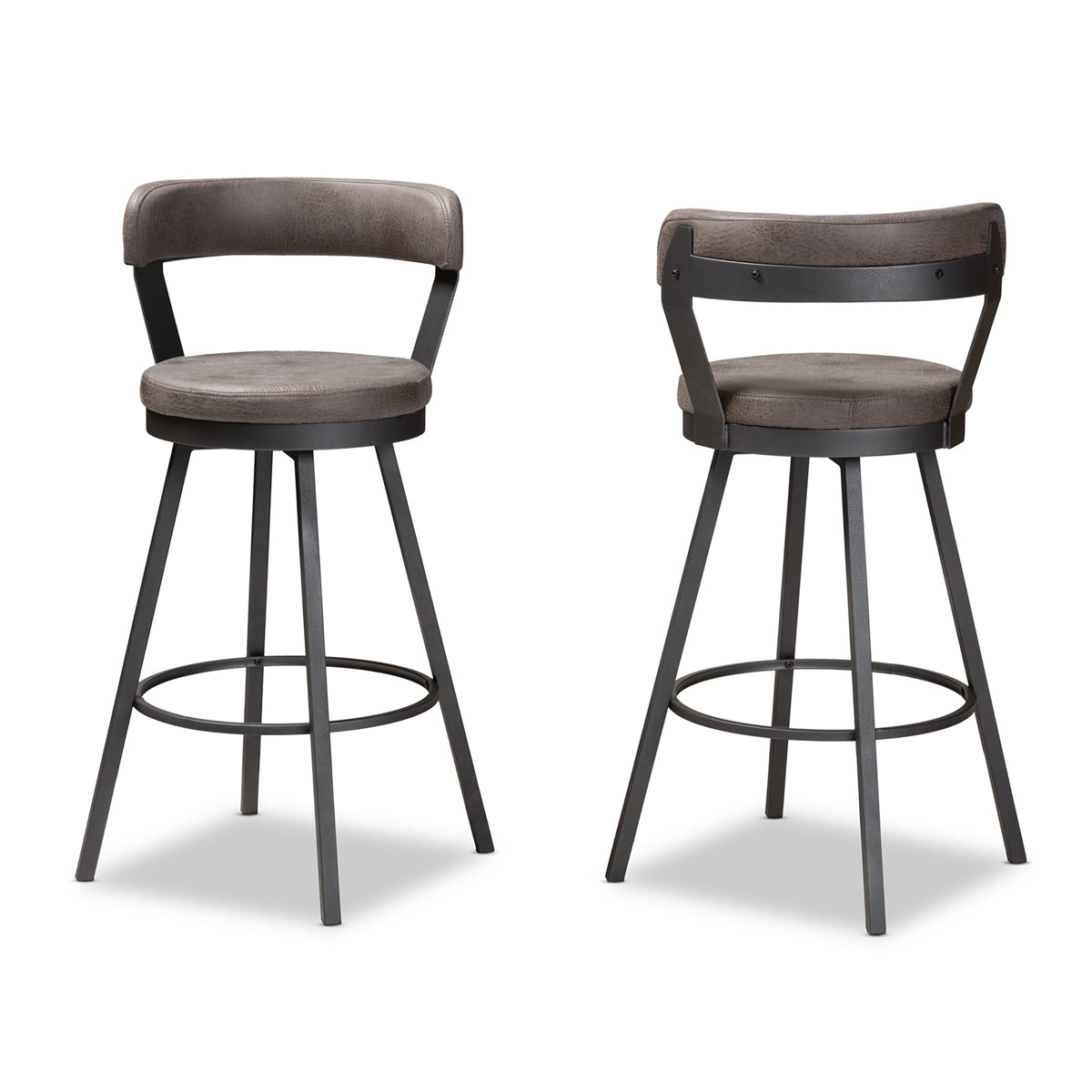 Baxton Studio Arcene Rustic and Industrial Grey Fabric Upholstered Counter Stool Set of 2 Baxton Studio-0-Minimal And Modern - 2