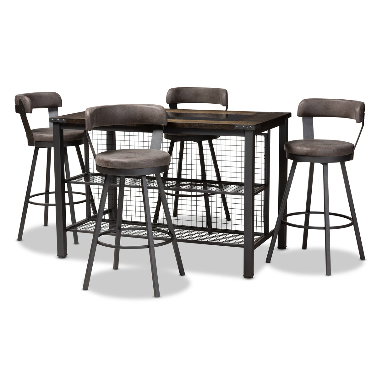 Baxton Studio Arcene Rustic and Industrial Antique Grey Fabric Upholstered 5-Piece Pub Set Baxton Studio-0-Minimal And Modern - 1