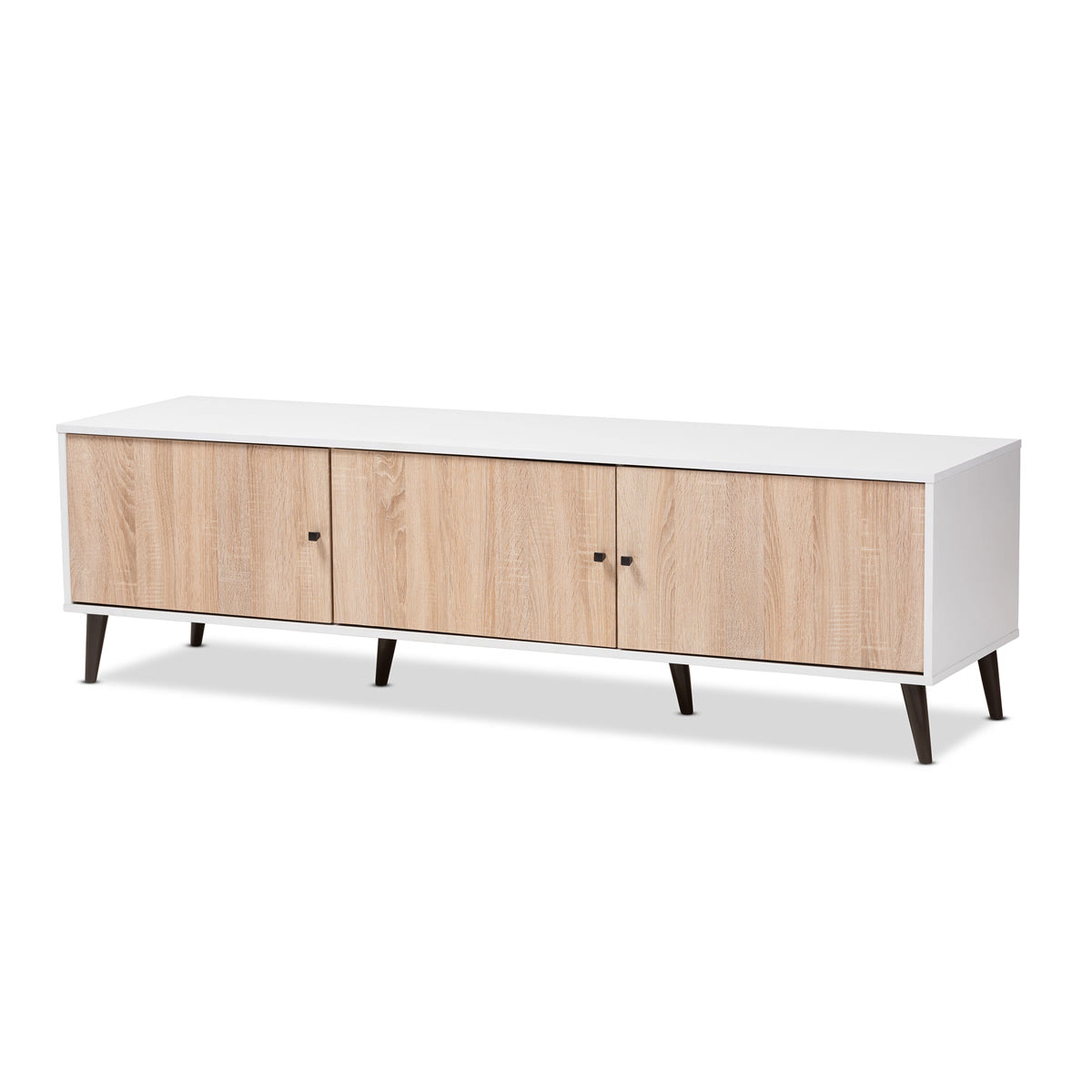 Baxton Studio Bastien Mid-Century Modern White and Light Oak 6-Shelf TV Stand Baxton Studio-TV Stands-Minimal And Modern - 1