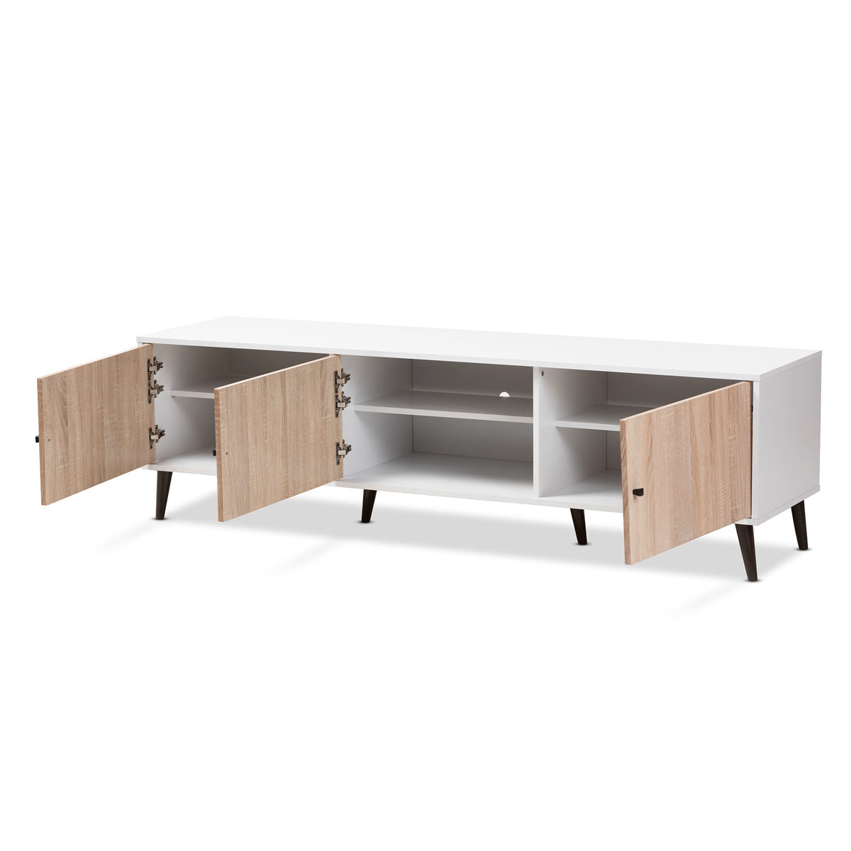 Baxton Studio Bastien Mid-Century Modern White and Light Oak 6-Shelf TV Stand Baxton Studio-TV Stands-Minimal And Modern - 2