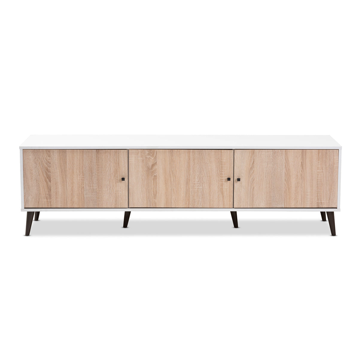 Baxton Studio Bastien Mid-Century Modern White and Light Oak 6-Shelf TV Stand Baxton Studio-TV Stands-Minimal And Modern - 3