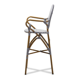 Baxton Studio Marguerite Classic French Indoor and Outdoor Grey and White Bamboo Style Bistro Stackable Bar Stool  Baxton Studio-Bar Stools-Minimal And Modern - 3
