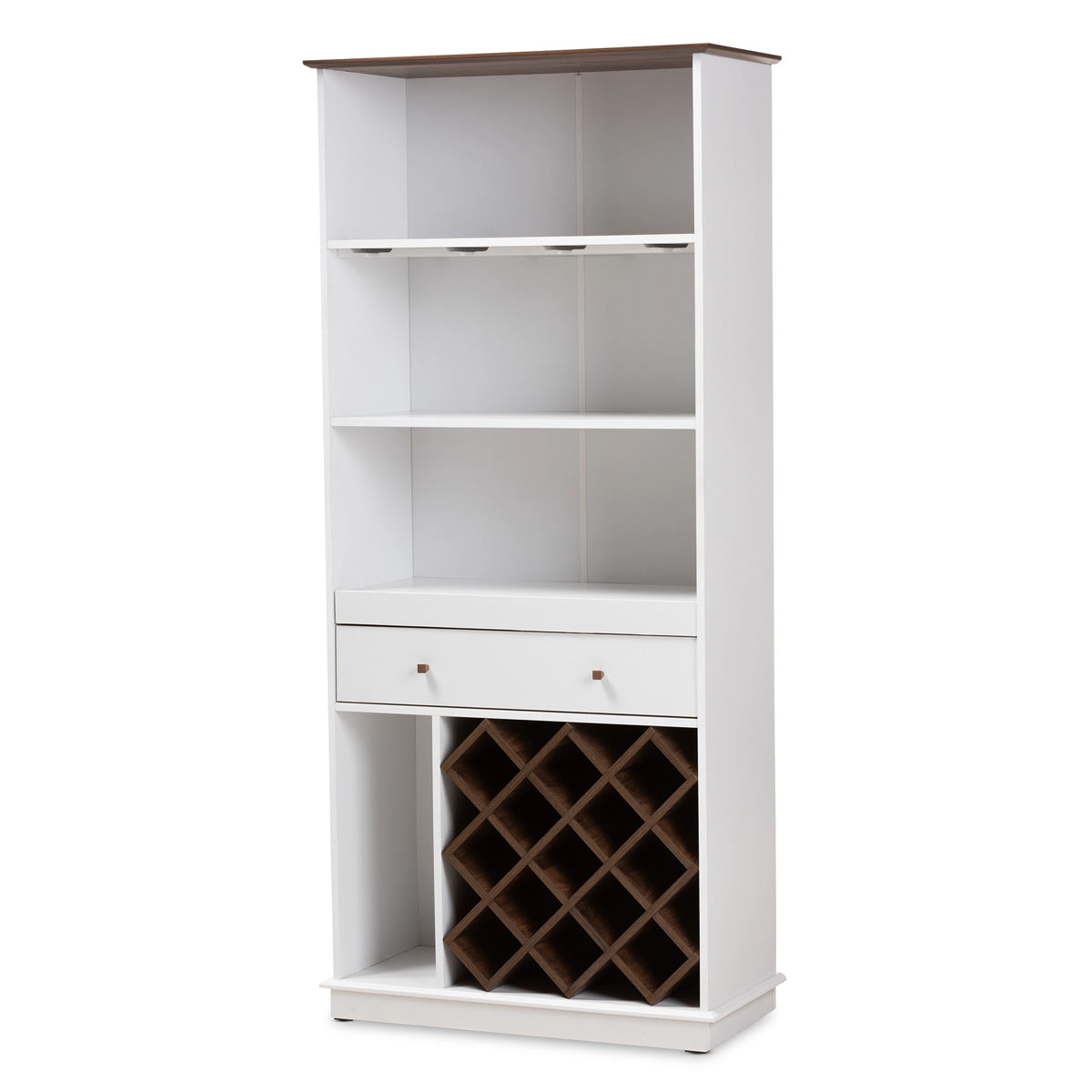 Baxton Studio Serafino Mid-Century Modern Dark Grey and Oak Finished Wood Wine Cabinet Baxton Studio-0-Minimal And Modern - 1