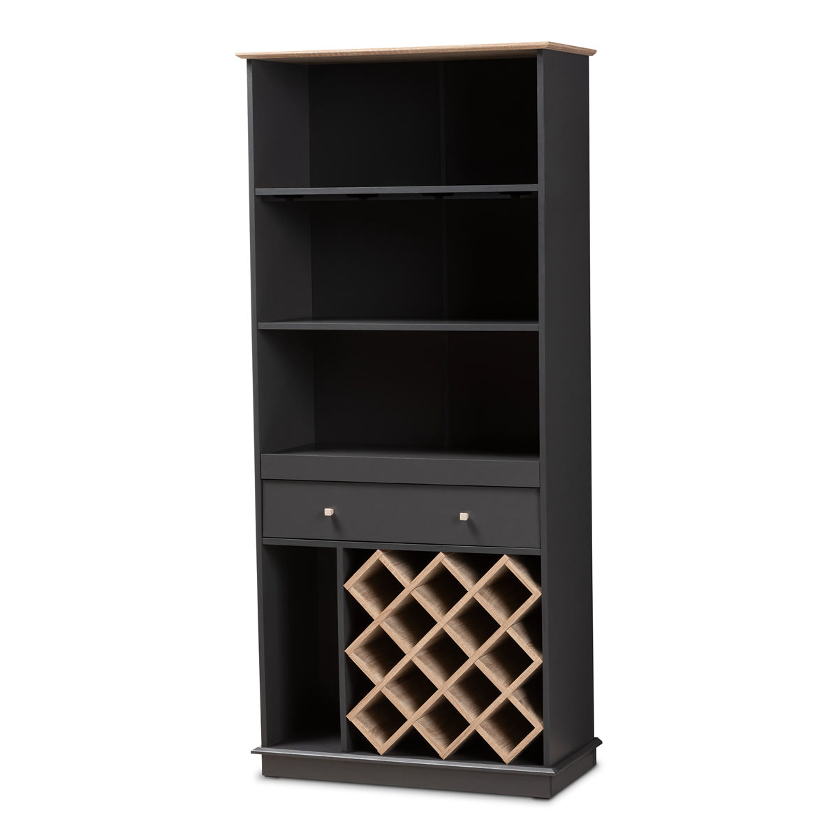 Baxton Studio Mattia Modern and Contemporary Dark Grey and Oak Finished Wood Wine Cabinet  Baxton Studio-0-Minimal And Modern - 1