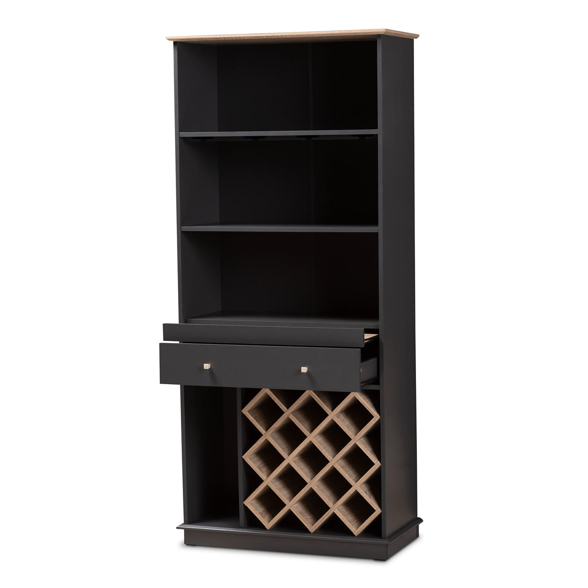 Baxton Studio Mattia Modern and Contemporary Dark Grey and Oak Finished Wood Wine Cabinet  Baxton Studio-0-Minimal And Modern - 2