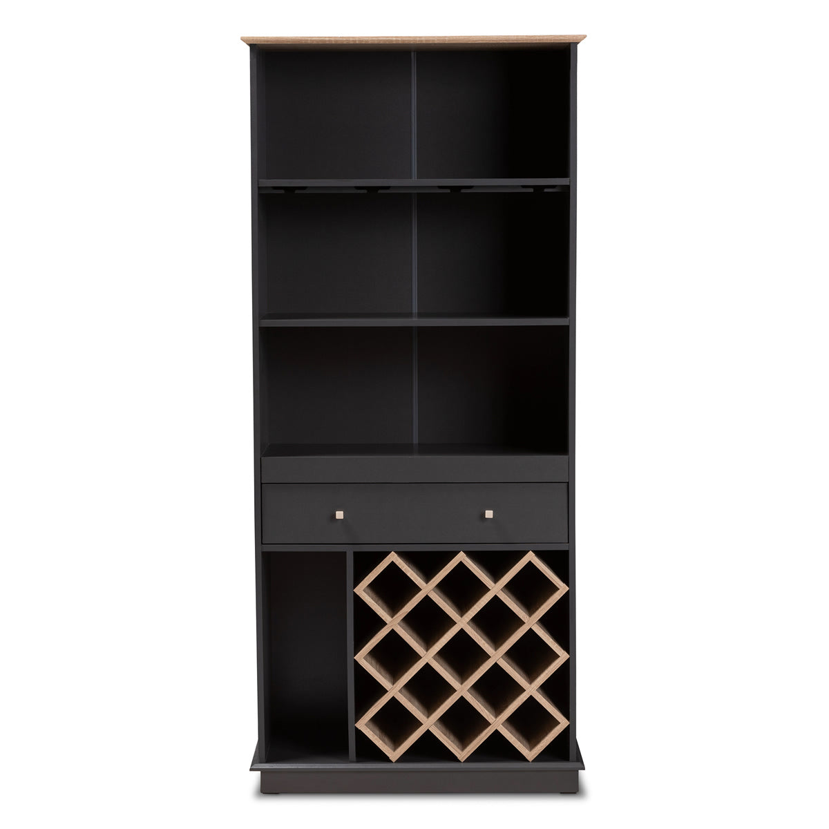 Baxton Studio Mattia Modern and Contemporary Dark Grey and Oak Finished Wood Wine Cabinet  Baxton Studio-0-Minimal And Modern - 3