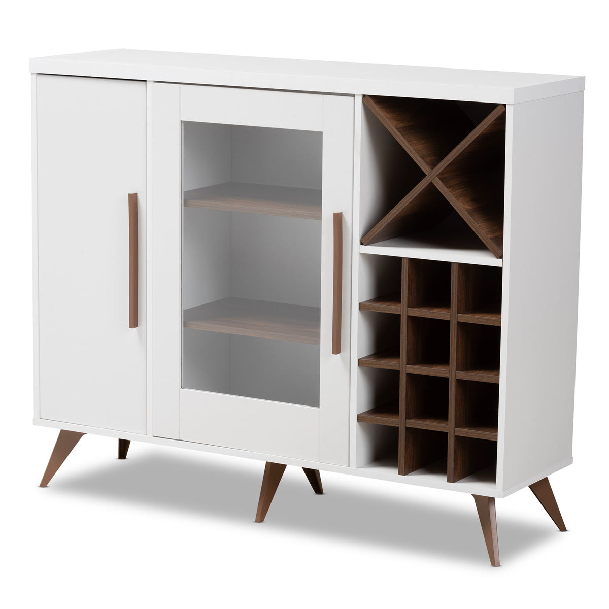 Baxton Studio Pietro Mid-Century Modern White and Brown Finished Wine Cabinet Baxton Studio-0-Minimal And Modern - 1