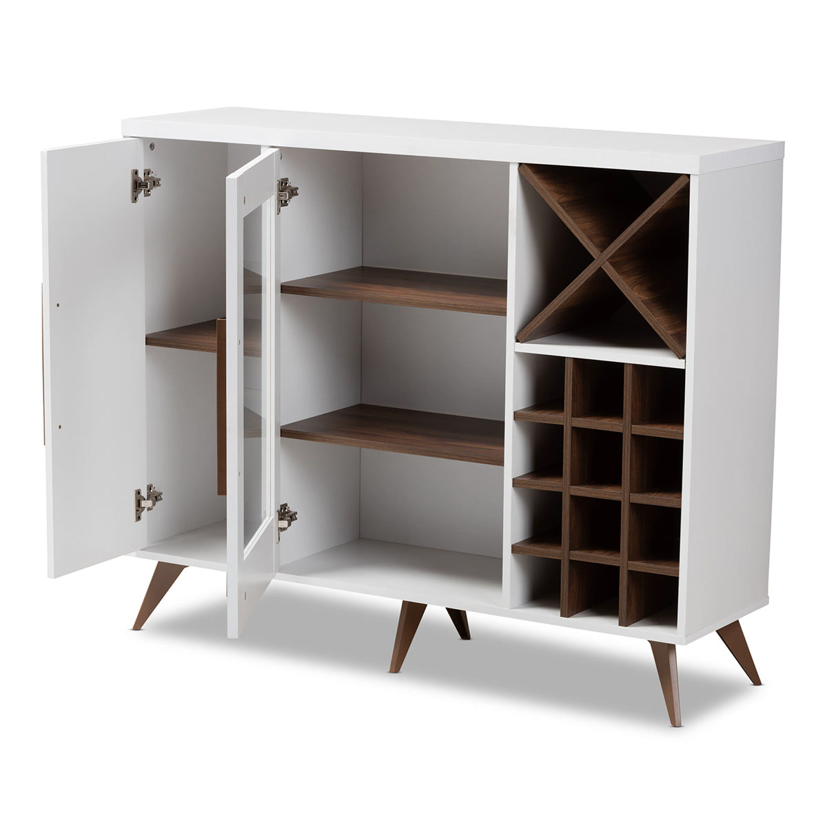 Baxton Studio Pietro Mid-Century Modern White and Brown Finished Wine Cabinet Baxton Studio-0-Minimal And Modern - 2