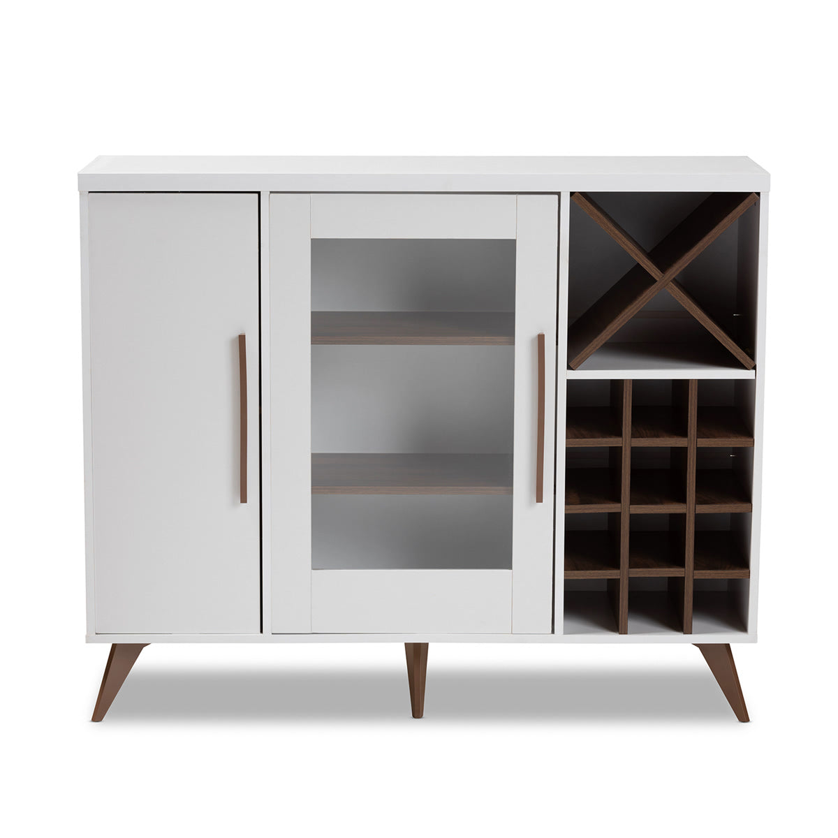 Baxton Studio Pietro Mid-Century Modern White and Brown Finished Wine Cabinet Baxton Studio-0-Minimal And Modern - 3