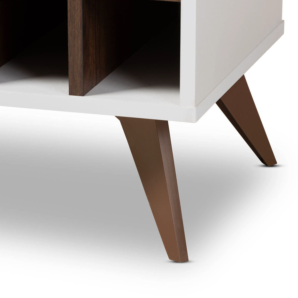 Baxton Studio Pietro Mid-Century Modern White and Brown Finished Wine Cabinet Baxton Studio-0-Minimal And Modern - 6