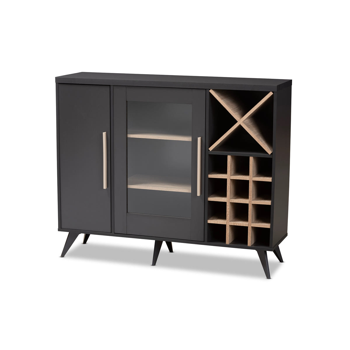 Baxton Studio Pietro Mid-Century Modern Dark Grey and Oak Finished Wine Cabinet Baxton Studio-0-Minimal And Modern - 1