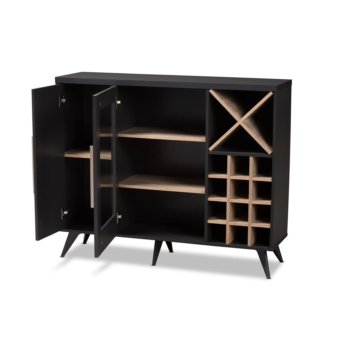 Baxton Studio Pietro Mid-Century Modern Dark Grey and Oak Finished Wine Cabinet Baxton Studio-0-Minimal And Modern - 2