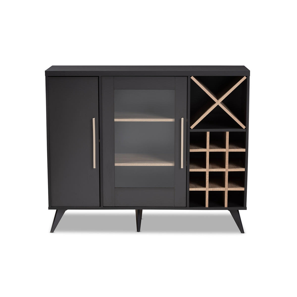 Baxton Studio Pietro Mid-Century Modern Dark Grey and Oak Finished Wine Cabinet Baxton Studio-0-Minimal And Modern - 3